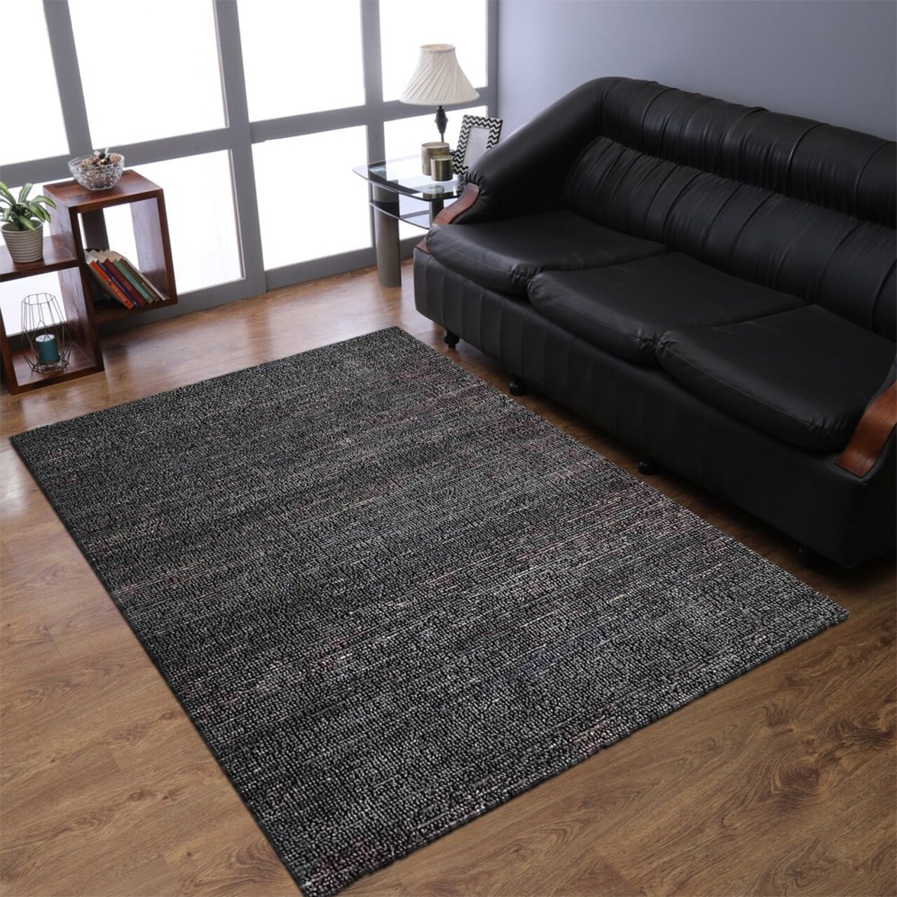 Rugsotic Jute Area Rug Solid Charcoal Rectangle Hand Woven Eco-Friendly J00027